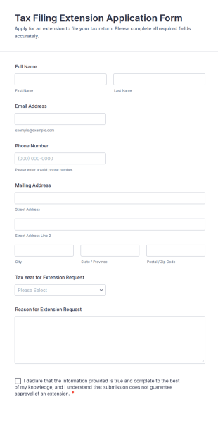 Tax Filing Extension Application Form Template