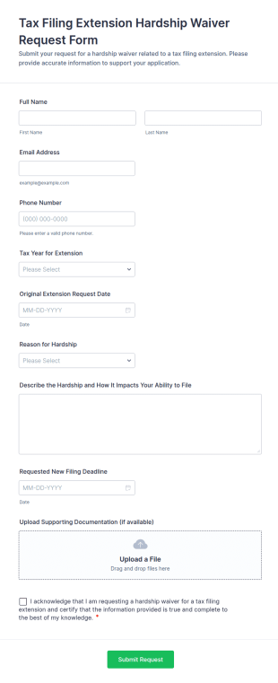 Tax Filing Extension Hardship Waiver Request Form Template