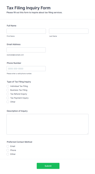 Tax Filing Inquiry Form Template