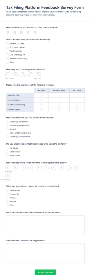 Tax Filing Platform Feedback Survey Form Template