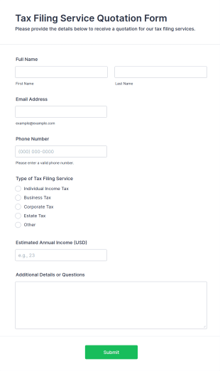 Tax Filing Service Quotation Form Template