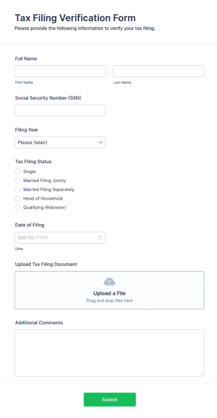 Tax Filing Verification Form Template