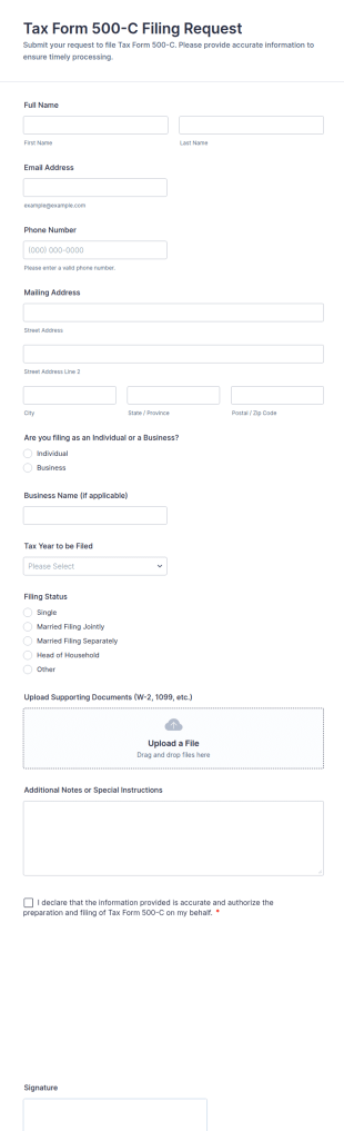Tax Form 500 C Filing Request Form