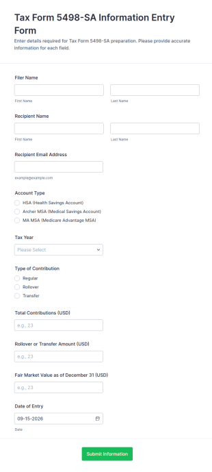 Tax Form 5498 SA Information Entry Form