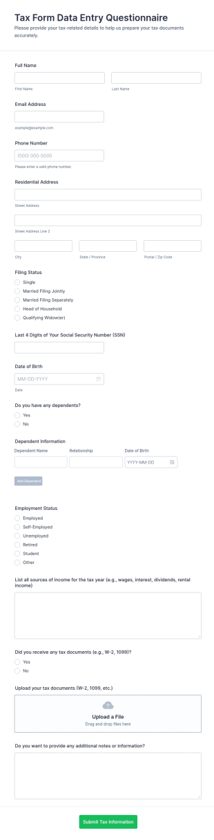 Tax Form Data Entry Questionnaire