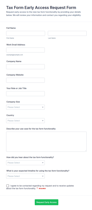 Tax Form Early Access Request Form