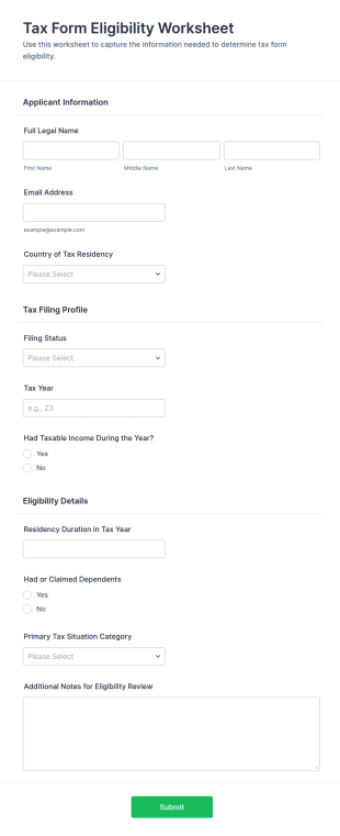 Tax Form Eligibility Worksheet