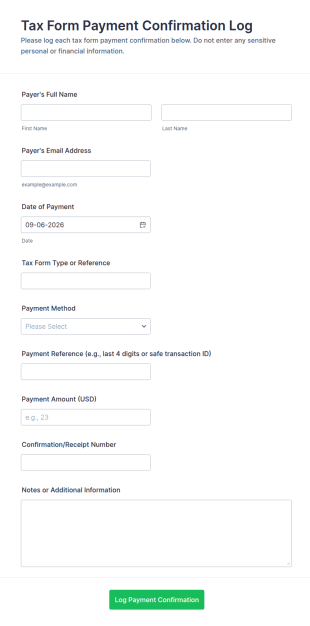 Tax Form Payment Confirmation Log