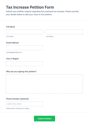 Tax Increase Petition Form Template