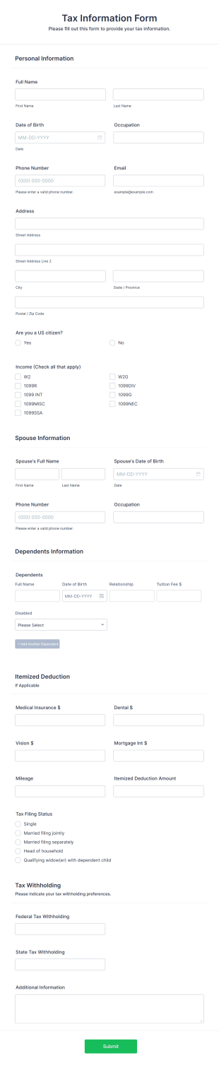 Tax Information Form Template