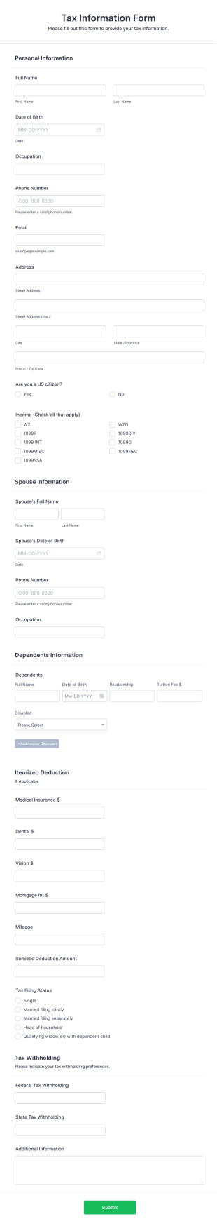 Tax Information Form Template