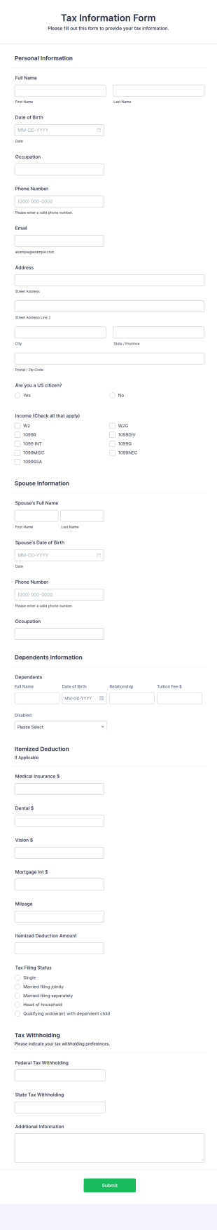 Tax Information Form Template
