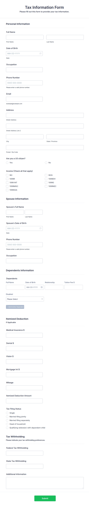 Tax Information Form Template