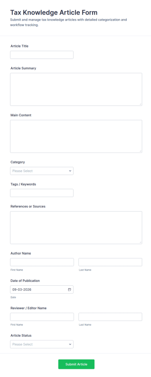 Tax Knowledge Article Form Template