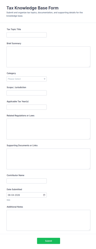 Tax Knowledge Base Form Template