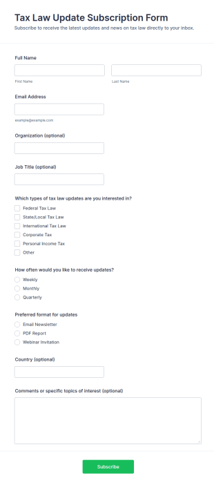 Tax Law Update Subscription Form Template
