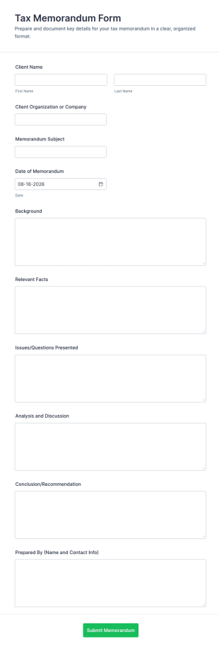 Tax Memorandum Form Template
