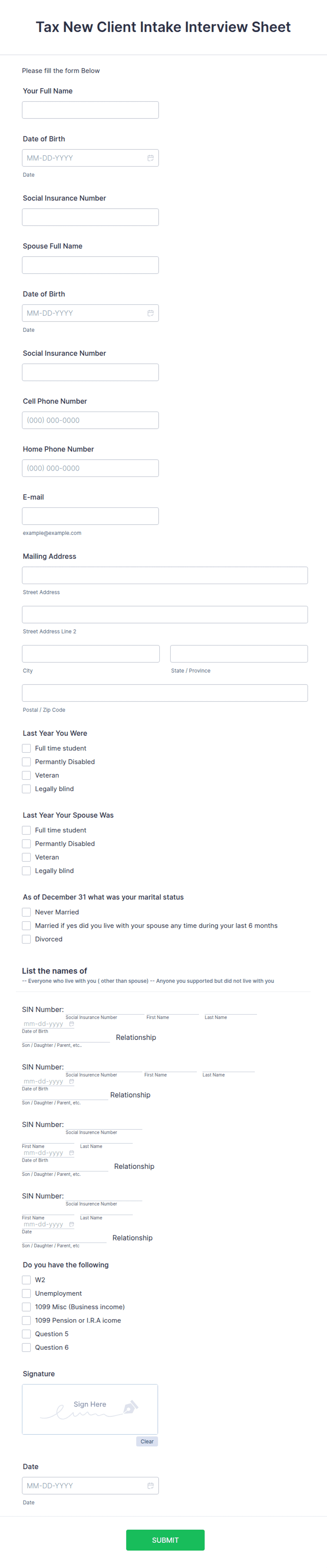 Tax New Client Intake Interview Form Template | Jotform