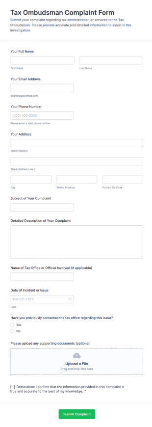Tax Ombudsman Complaint Form Template