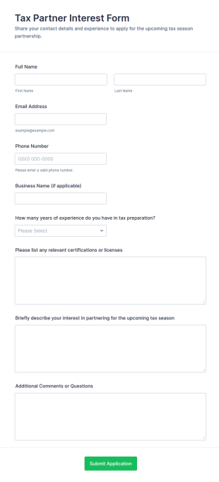 Tax Partner Interest Form Template