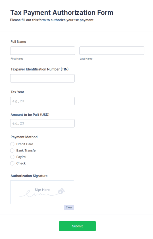 Tax Payment Authorization Form Template