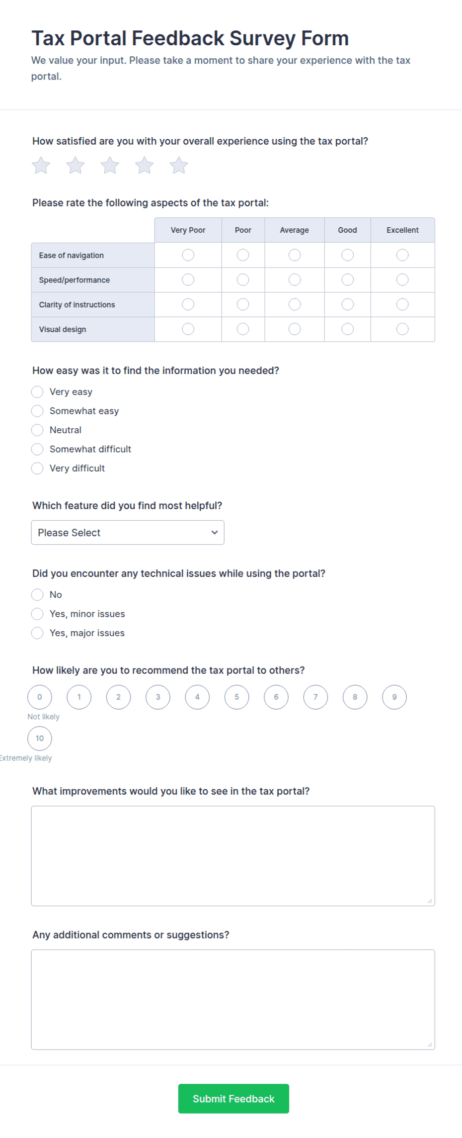 Tax Portal Feedback Survey Form Template | Jotform