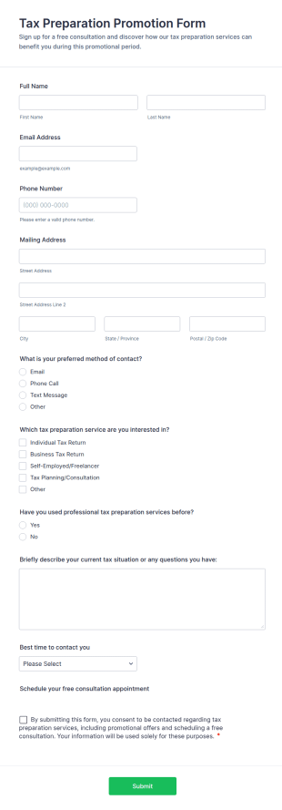 Tax Preparation Promotion Form Template