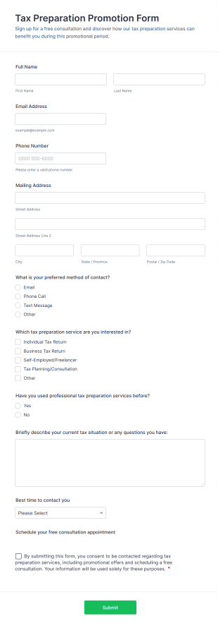 Tax Preparation Promotion Form Template