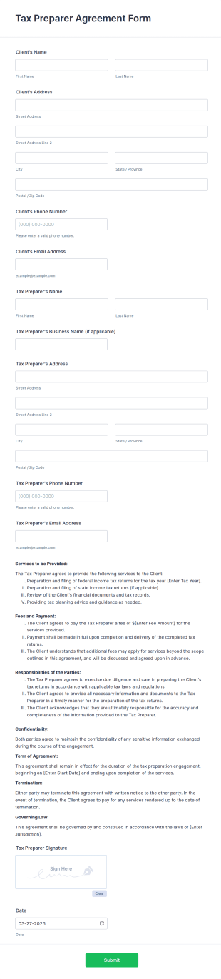 Tax Preparer Agreement Form Template