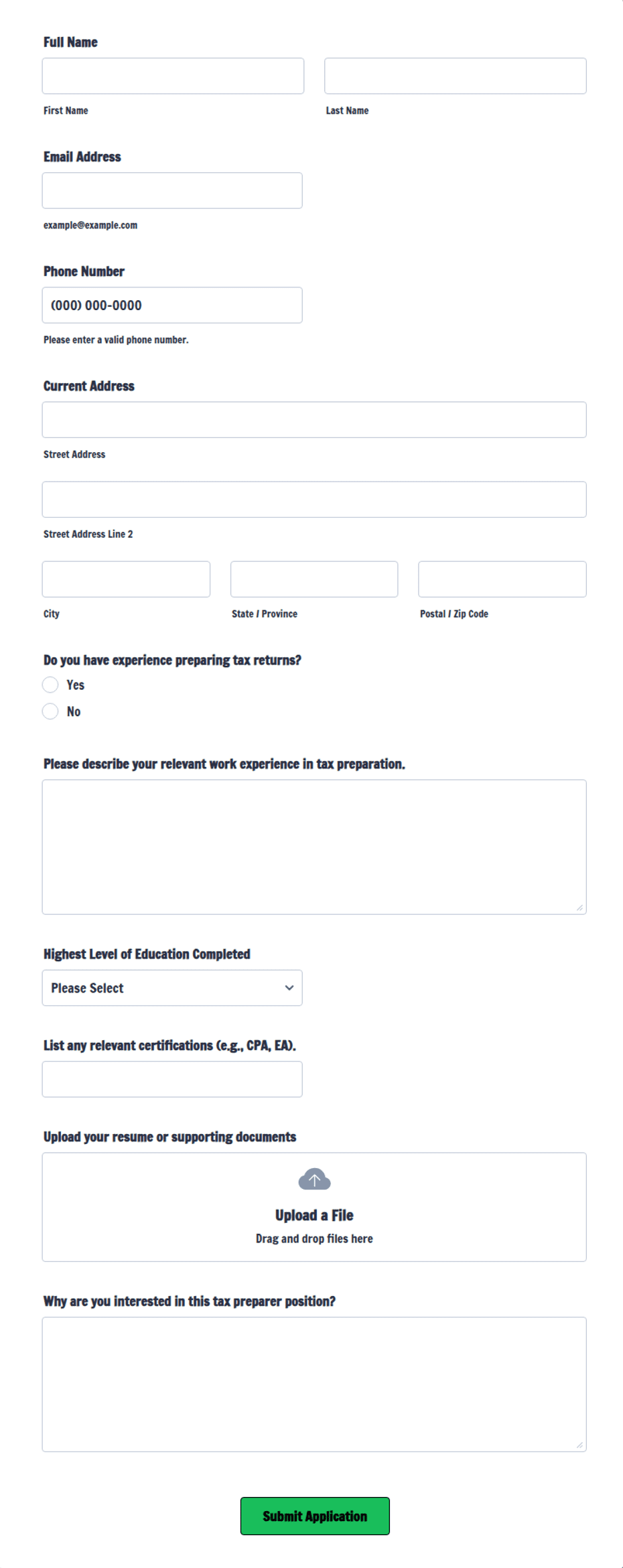 Tax Preparer Job Application Form Template | Jotform