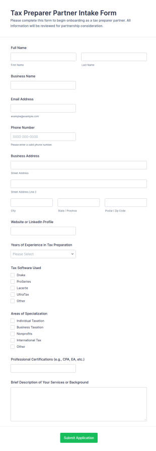 Tax Preparer Partner Intake Form Template