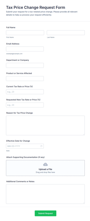 Tax Price Change Request Form Template