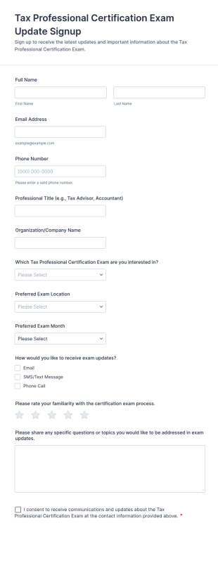 Tax Professional Certification Exam Update Signup Form Template