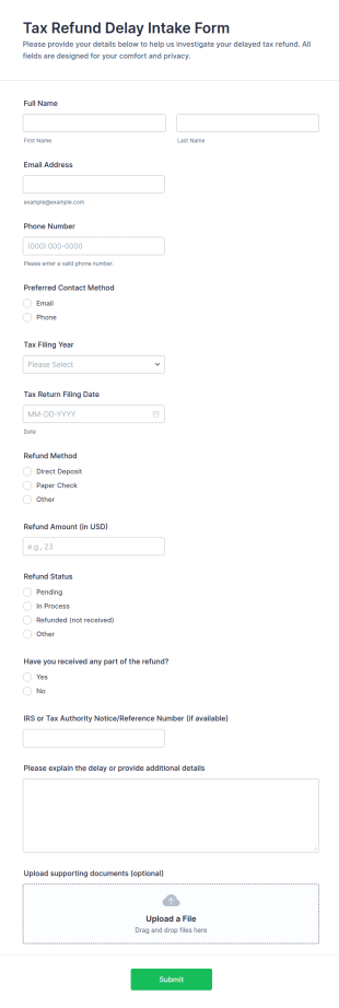 Tax Refund Delay Intake Form Template