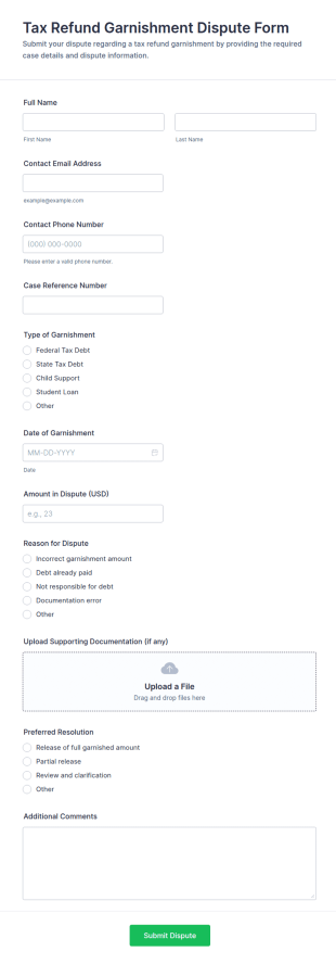 Tax Refund Garnishment Dispute Form Template