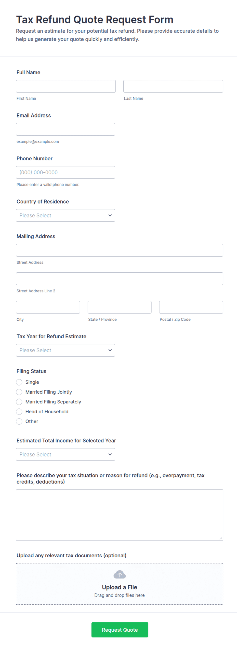 Contract Form Template.pdf Tax Refund Quote Request Form Template | Jotform