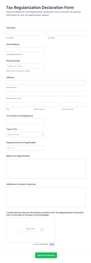Tax Regularization Declaration Form Template