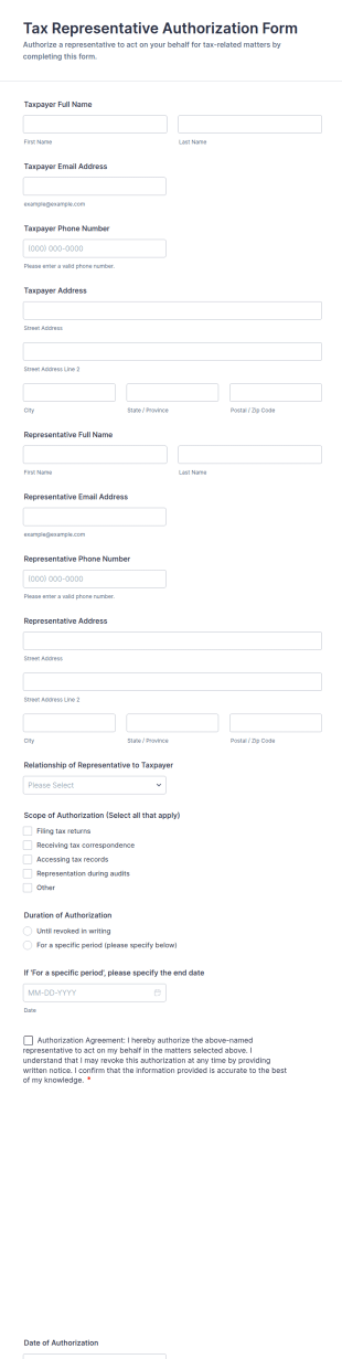 Tax Representative Authorization Form Template