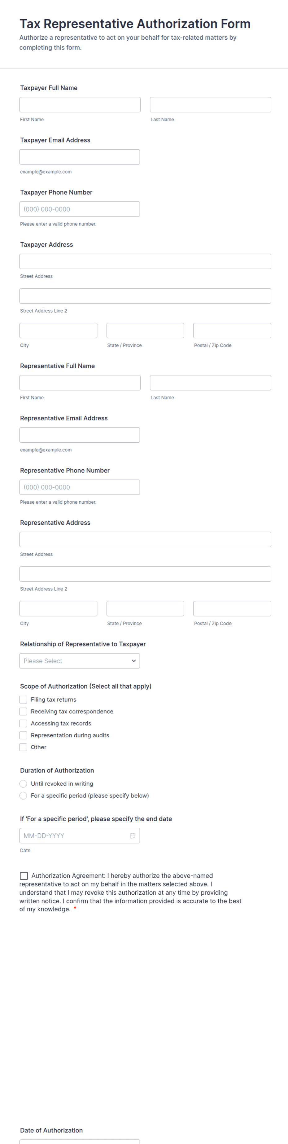 Tax Representative Authorization Form Template | Jotform