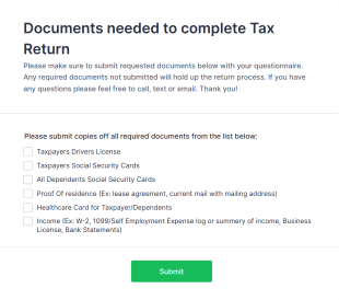 Tax Return Checklist Form Template