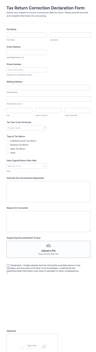 Tax Return Correction Declaration Form Template