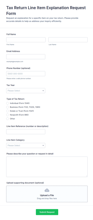 Tax Return Line Item Explanation Request Form Template