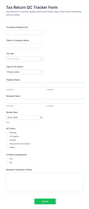 Tax Return QC Tracker Form Template