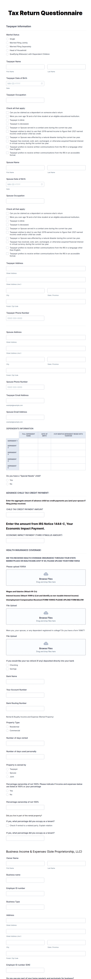 Tax Return Questionnaire Form Template