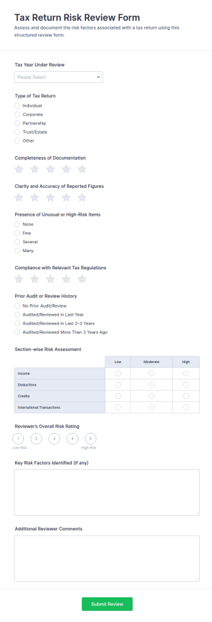 Tax Return Risk Review Form Template