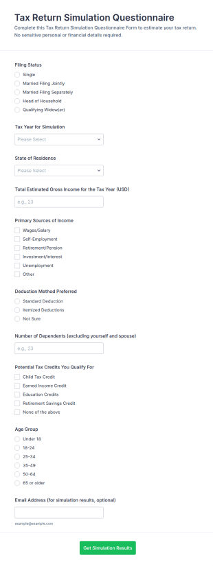 Tax Return Simulation Questionnaire Form Template