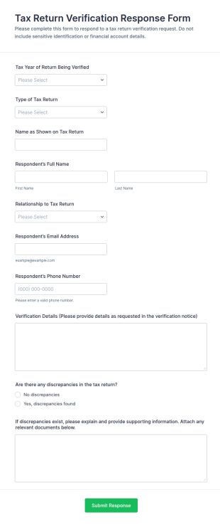 Tax Return Verification Response Form Template