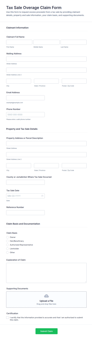 Tax Sale Overage Claim Form Template