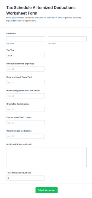 Tax Schedule A Itemized Deductions Worksheet Form Template