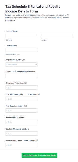 Tax Schedule E Rental And Royalty Income Details Form Template